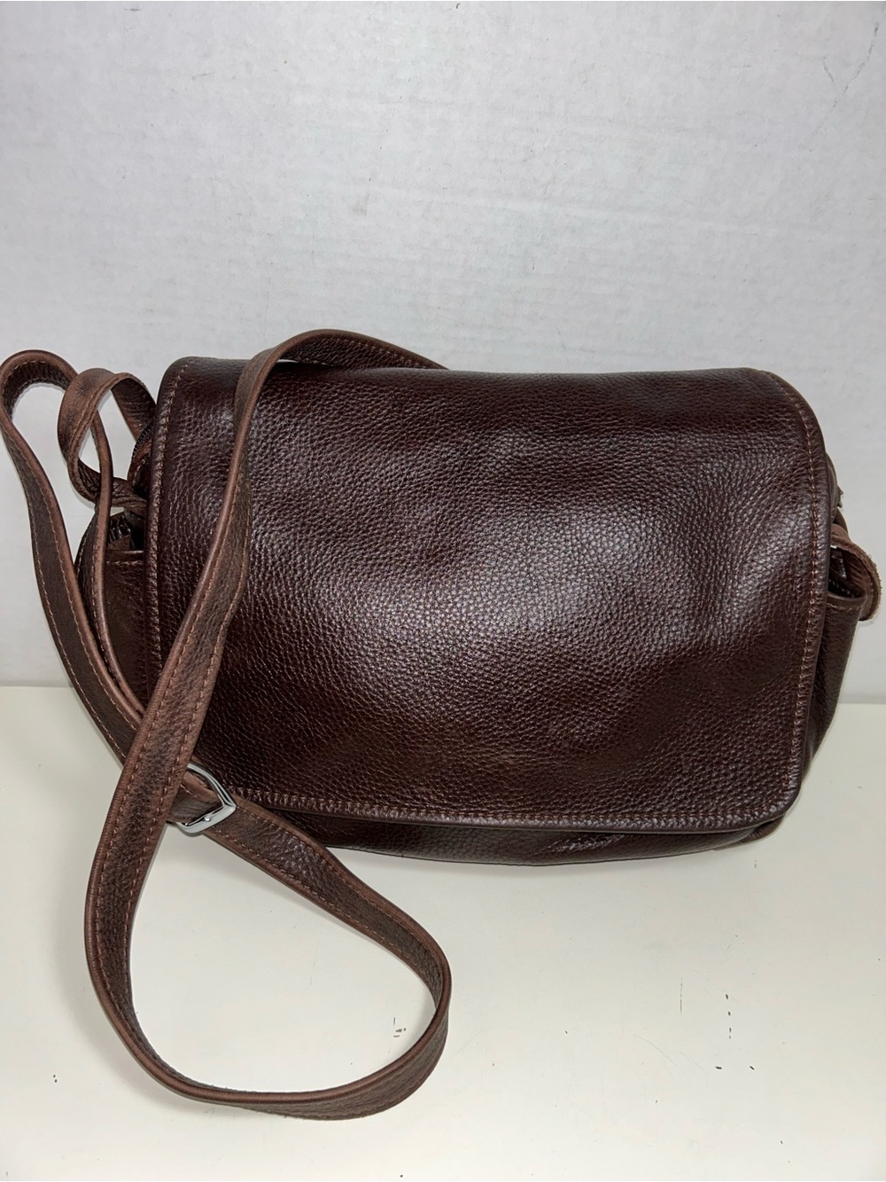 Stickman Leather Brown Pebbled Leather Traveler Crossbody Shoulder Bag